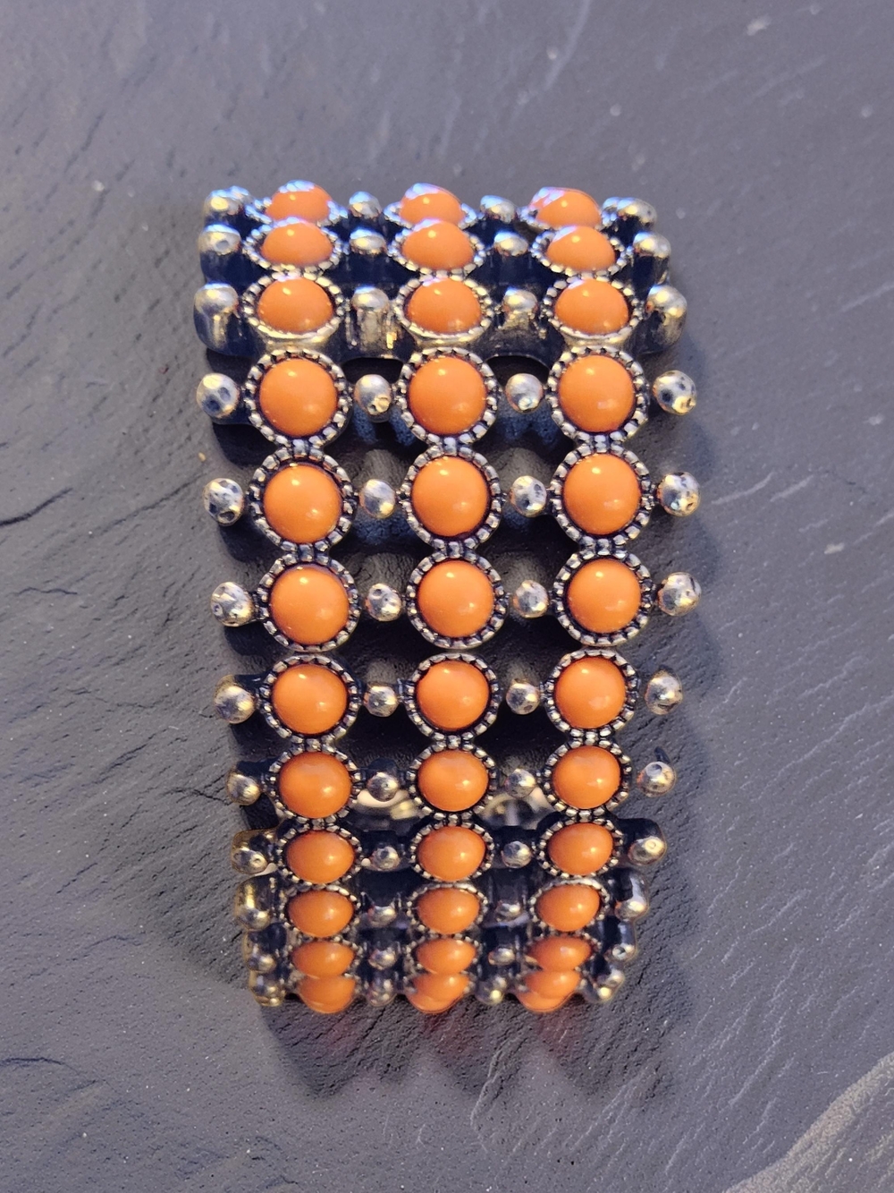 NWOT Plunder Fashion Jewelry Silvertone Orange Beaded Stretch Bracelet